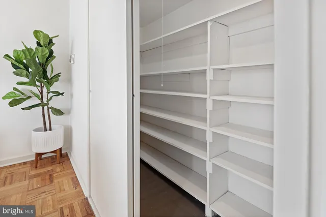 a view of walk in closet with empty racks