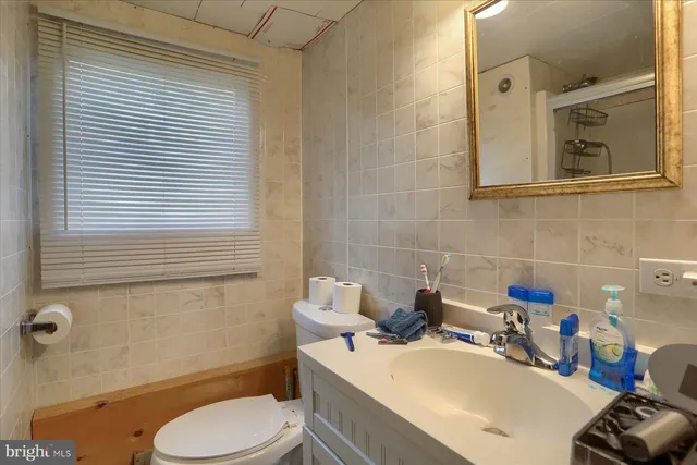 a bathroom with a sink a toilet and a mirror
