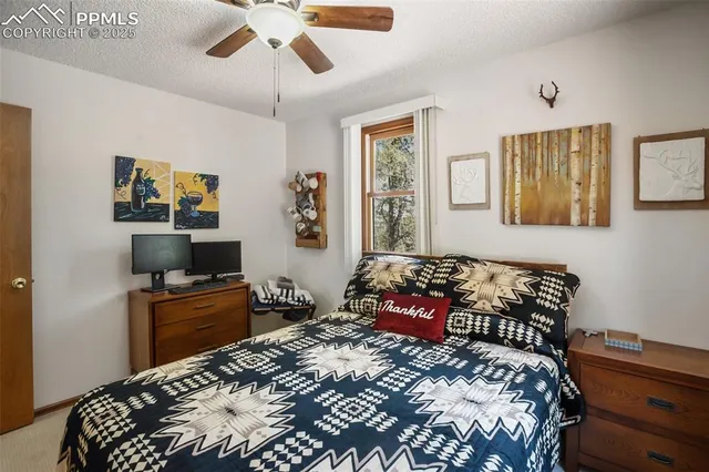 a bedroom with a bed and furniture