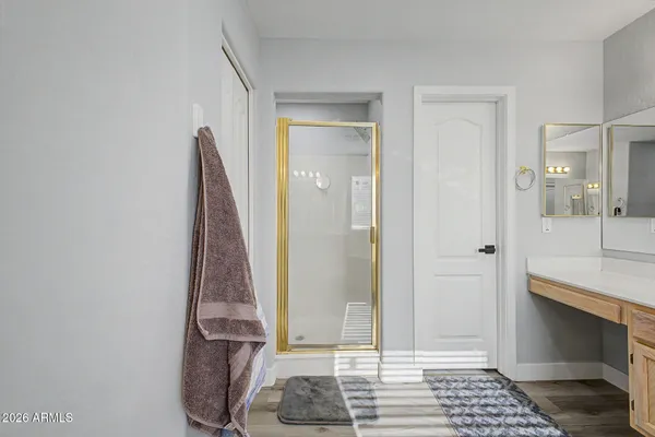 a view of a hallway with front door