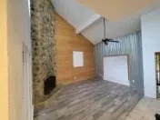 a view of empty room with a fireplace