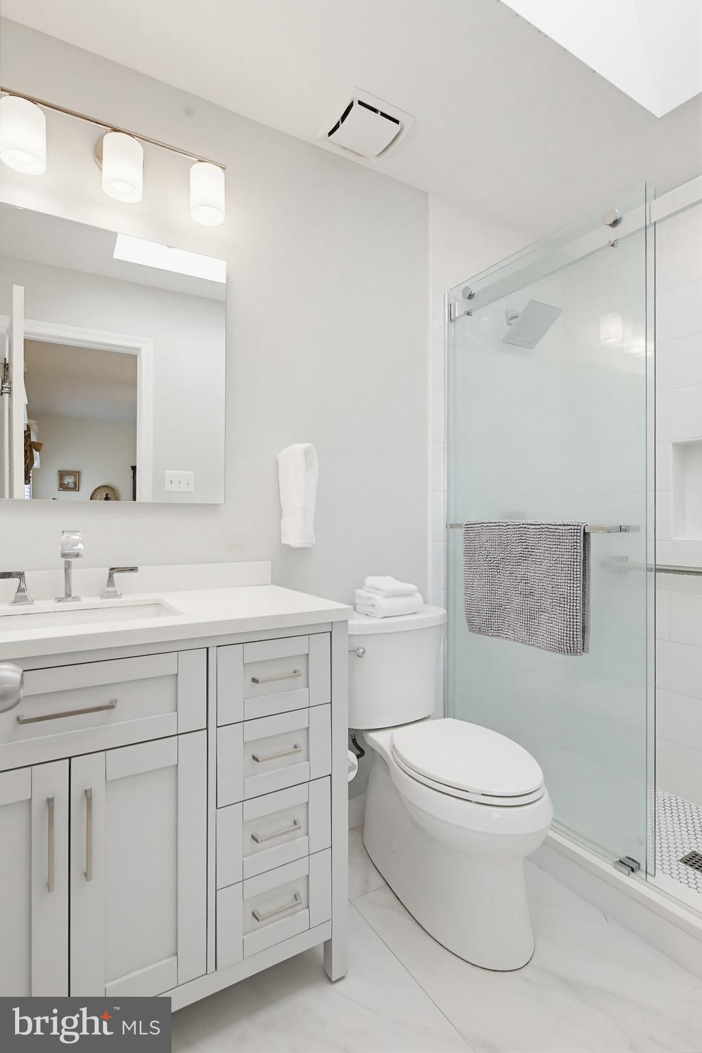 3067 Schubert Drive Silver Spring, MD 20904 - Photo 19 of 41 a bathroom with a toilet a sink a mirror and a shower