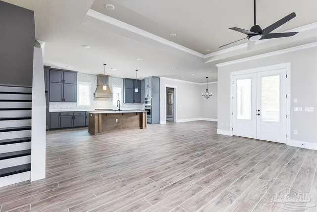 a view of kitchen with wooden floor