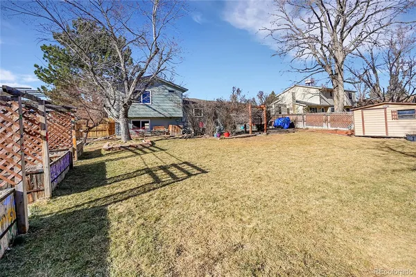 a view of a yard with cars