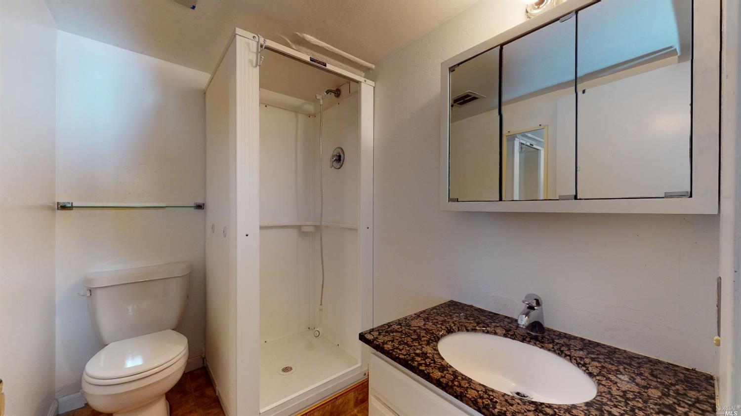 77 Homestead Boulevard Mill Valley, CA 94941 - Photo 52 of 56 a bathroom with a granite countertop sink toilet and shower