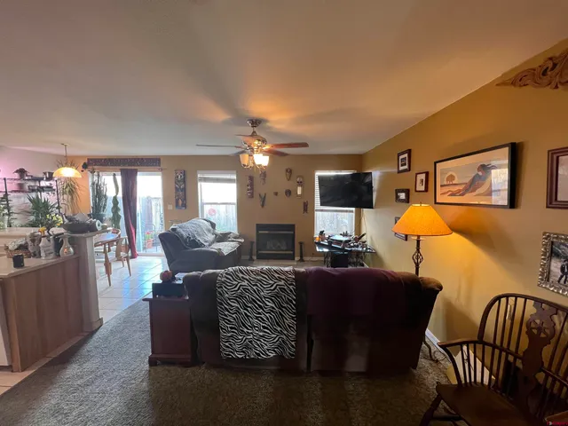a living room with furniture rug and window