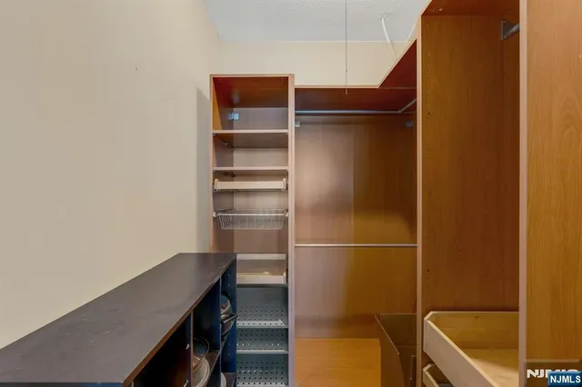 a view of walk in closet with empty racks