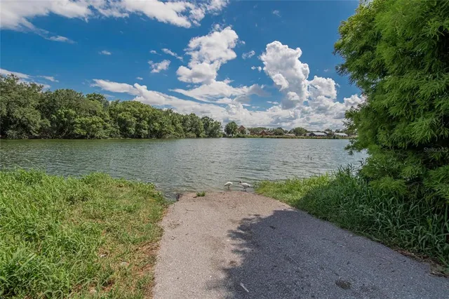 an aerial view of a house with swimming pool and garden