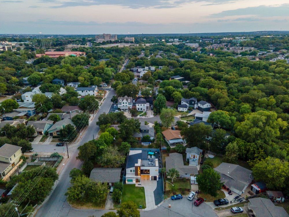 1003 Taffy Court Austin, TX 78704 - Photo 40 of 40 an aerial view of a city with lots of residential buildings