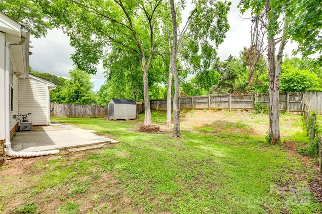 a swimming pool with lots of tress in front of it