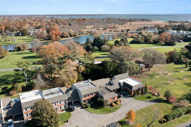 an aerial view of a house with a outdoor space