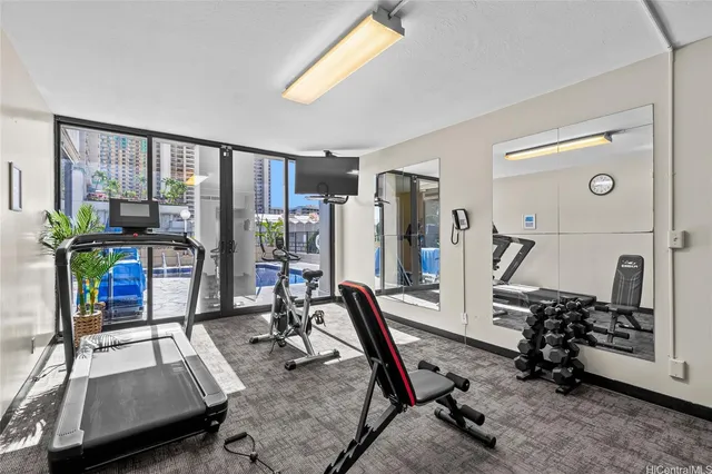 a view of a room with wooden walls