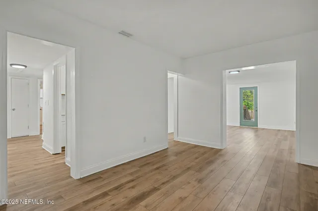 a view of a small space with a window