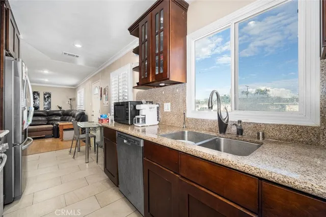 a kitchen with lots of counter top space