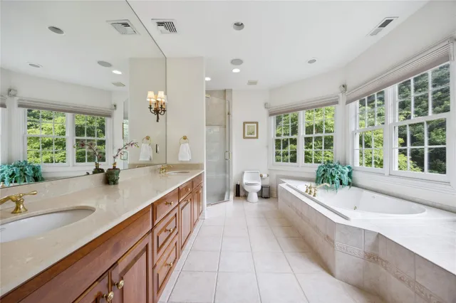 a white bath tub sitting in front of a window