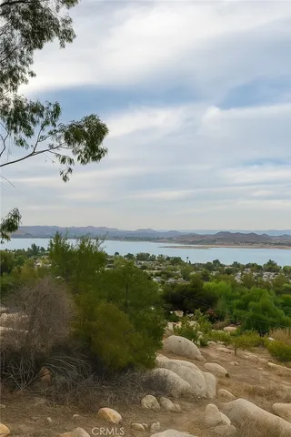 a view of a lake with a mountain in the background