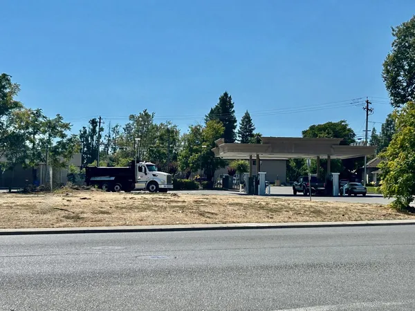 a view of a house with a yard and large tree