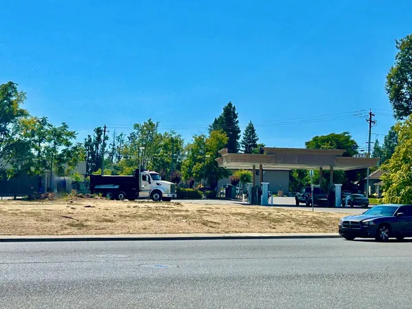a view of street with houses