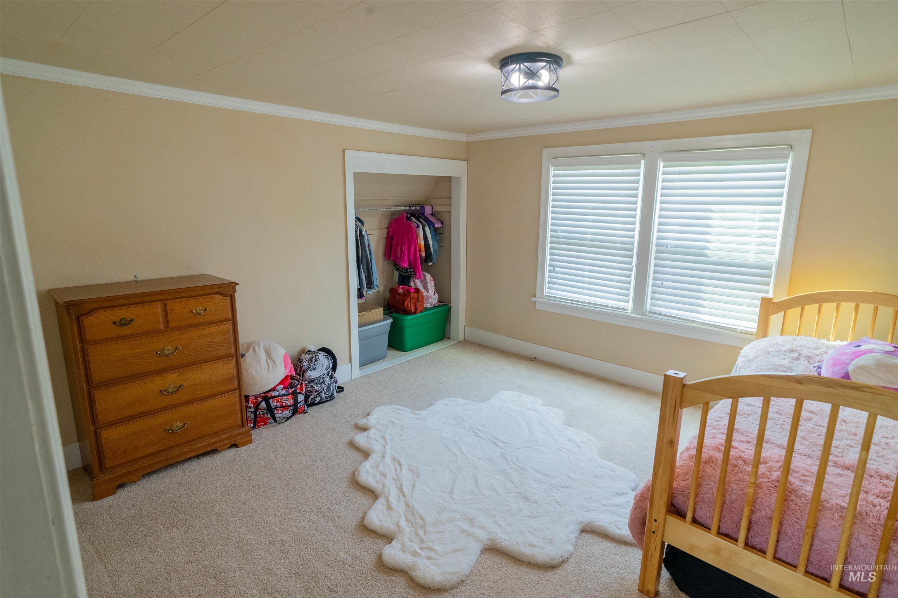 1212 14th Street Lewiston, ID 83501 - Photo 22 of 50 Bedroom featuring crown molding, a closet, and light colored carpet