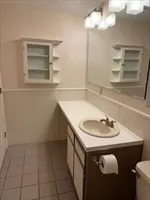 a bathroom with a sink a vanity and a mirror