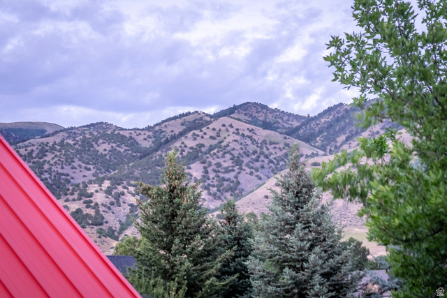 435 Canyon Road Millville, UT 84326 - Photo 80 of 113 Red siding exterior with a pitched roofline, framed by mature evergreen trees