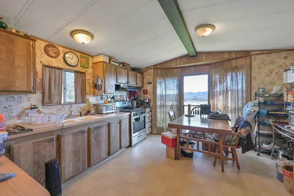 a kitchen with lots of counter top space