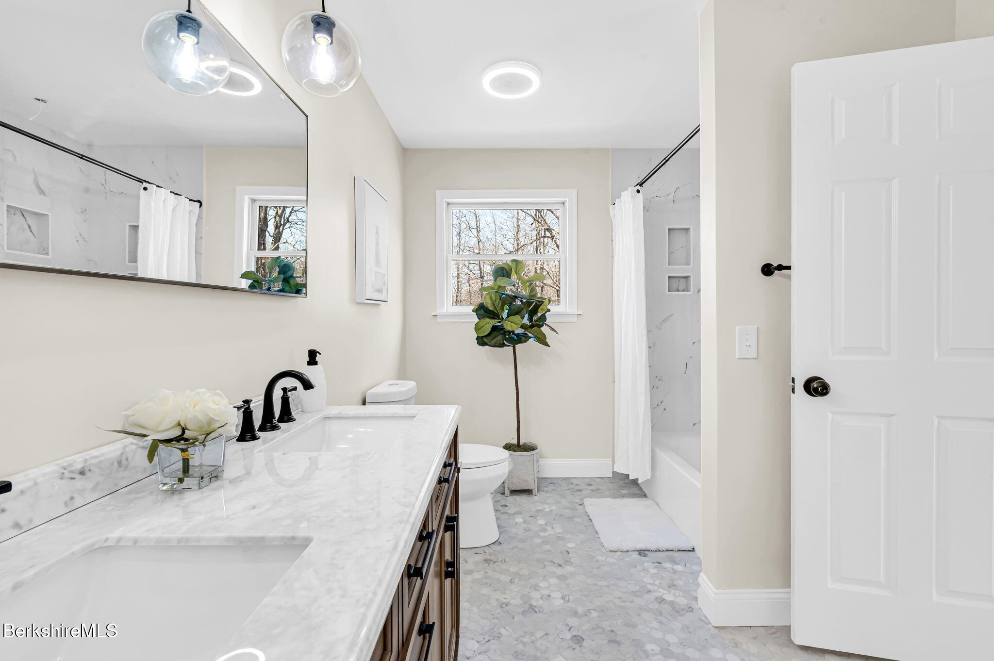11 E Road Richmond, MA 01254 - Photo 30 of 65 a bathroom with double vanity sinks a vanity and a shower