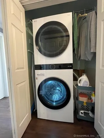 a utility room with dryer and washer