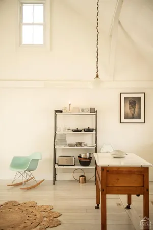 a view of a black and white chair