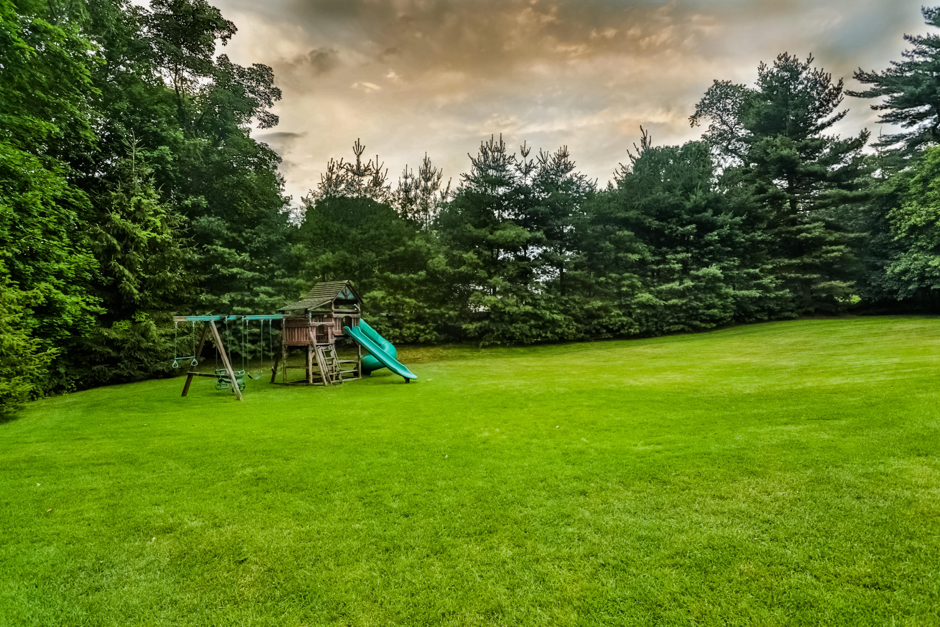 170 Brushy Ridge Road New Canaan, CT 06840 - Photo 5 of 56 a view of a backyard with a slide and a tree