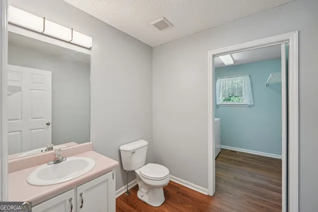 a bathroom with a sink toilet and vanity