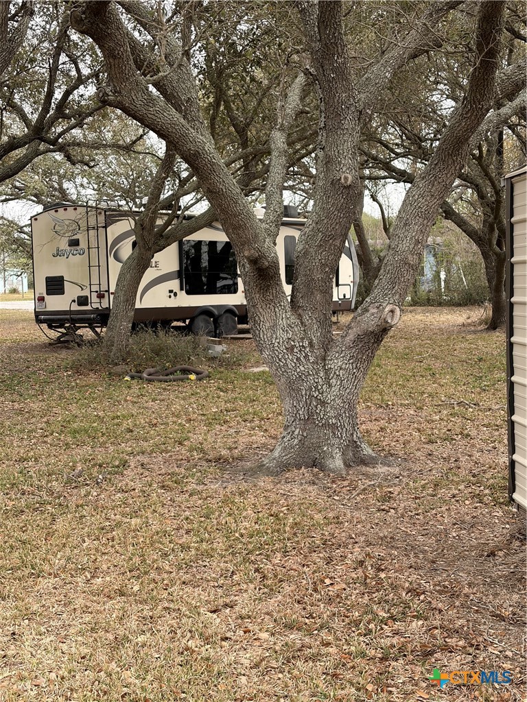 14 Pelican Point Avenue Port Lavaca, TX 77979 - Photo 8 of 9 a backyard of a house with large trees and a wooden bench