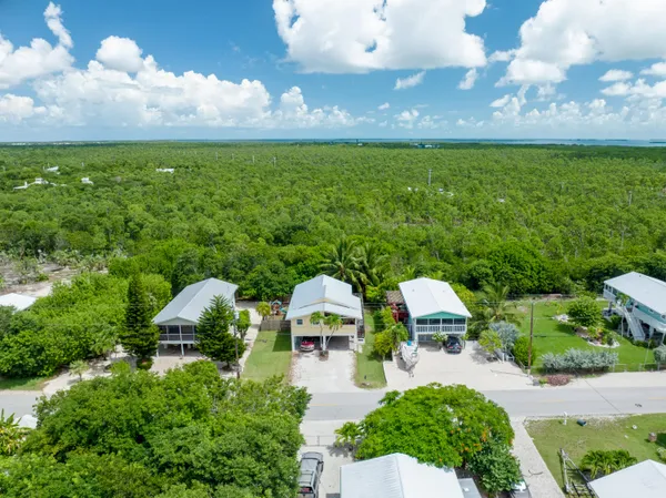 an aerial view of multiple houses with yard