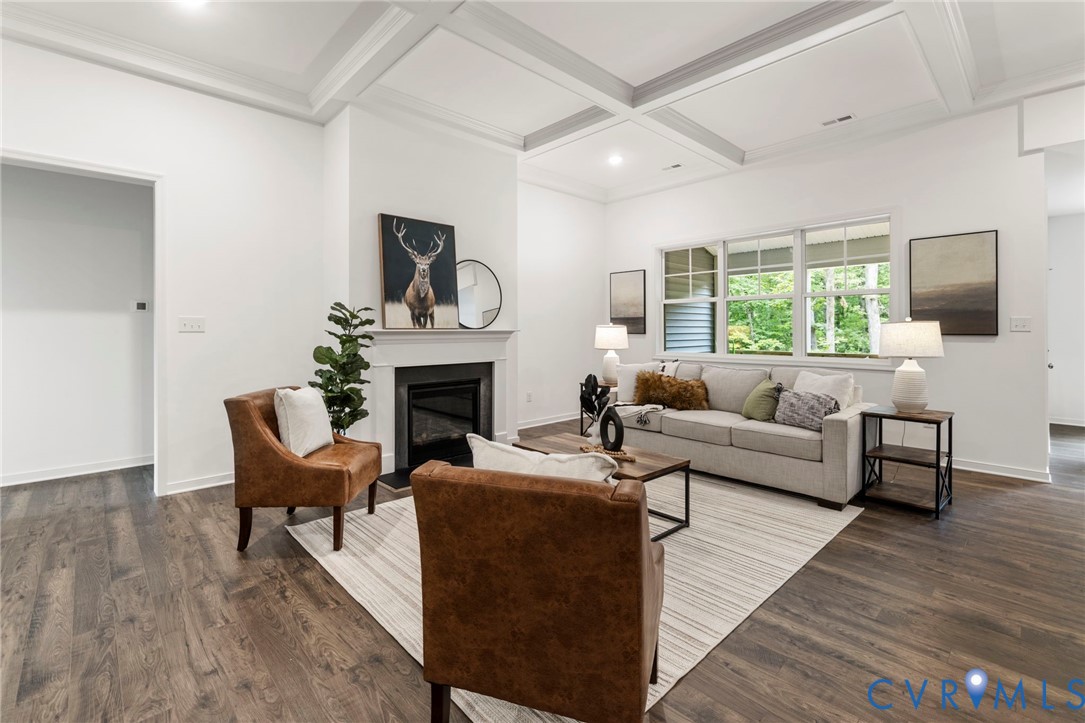 13030 Alsandair Drive Chesterfield, VA 23838 - Photo 15 of 33 Living room featuring coffered ceiling, beamed cei