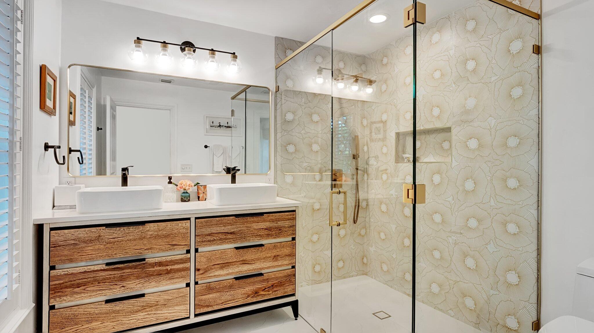 306 North Swinton Avenue Delray Beach, FL 33444 - Photo 30 of 53 a bathroom with a shower sink and mirror