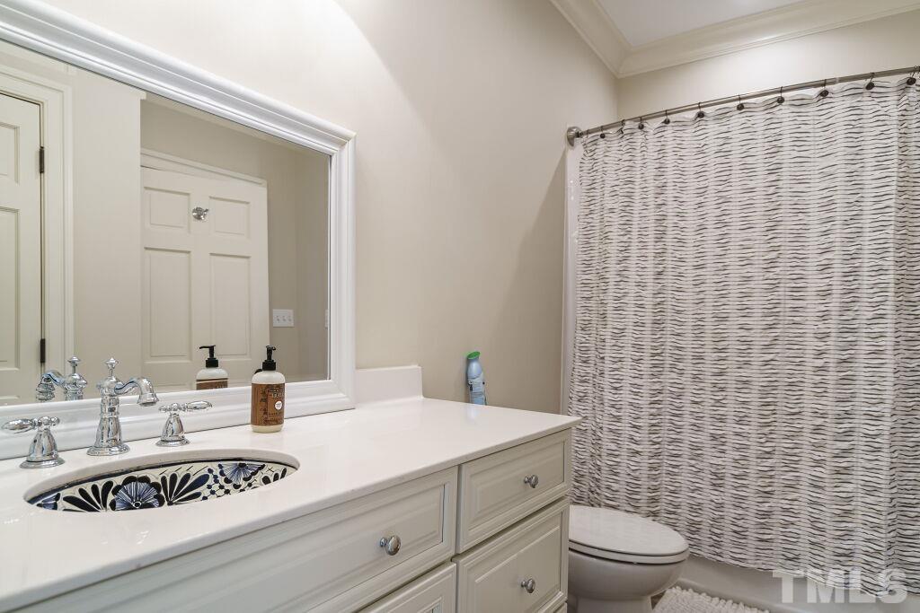 1833 Torrington Street Raleigh, NC 27615 - Photo 38 of 44 a bathroom with a sink a toilet and shower curtain