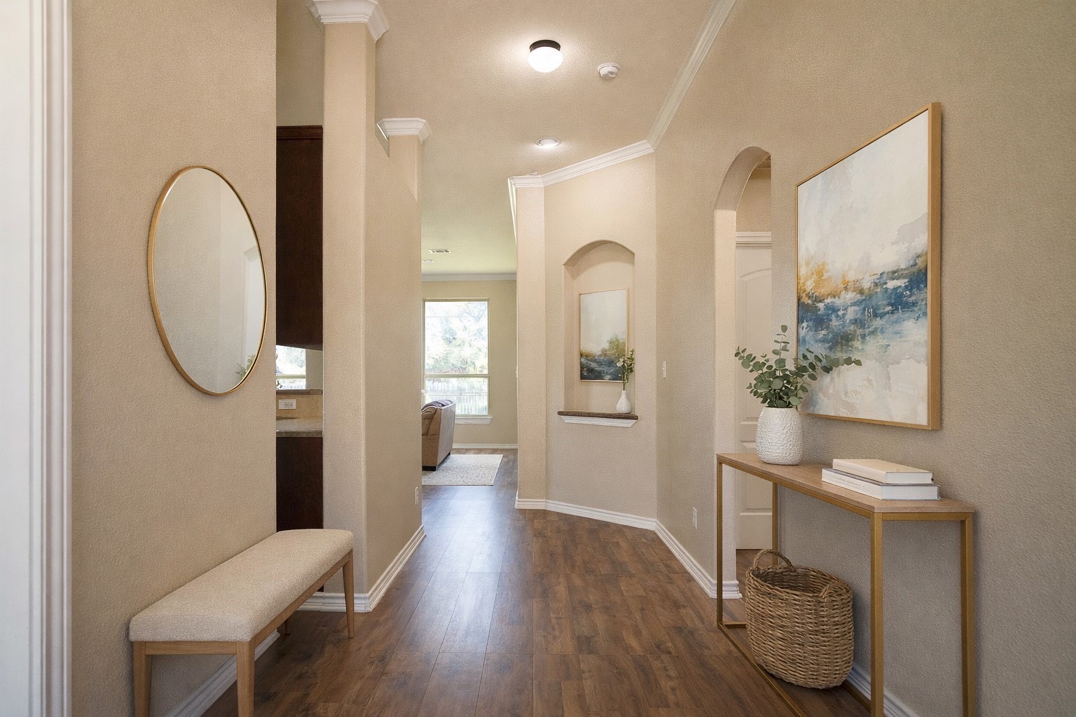 119 Hackberry Street Louise, TX 77455 - Photo 5 of 31 a view of a hallway with wooden floor windows and a bathroom