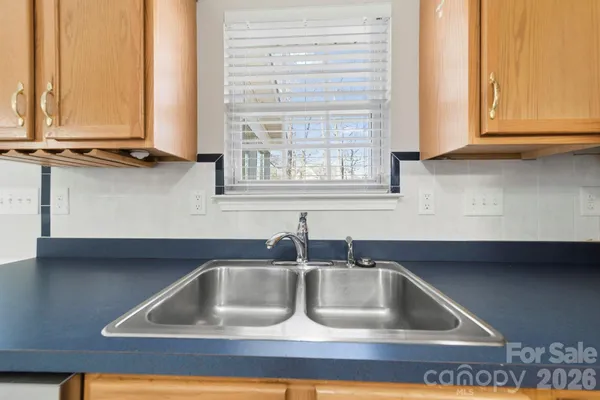 a kitchen with kitchen island a sink a counter space and cabinets