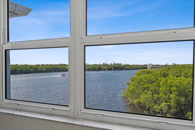 a view of a lake from a window