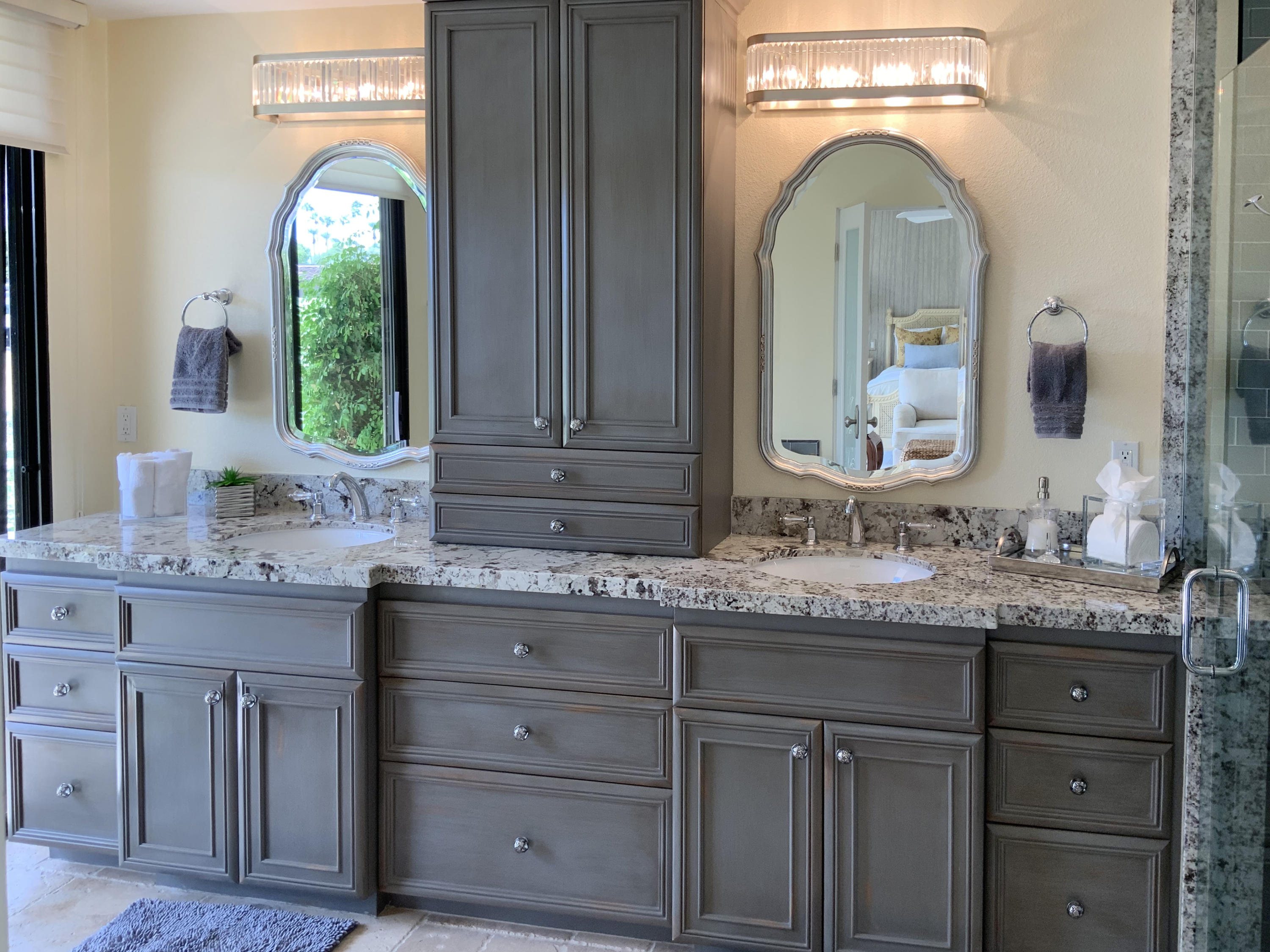 7 Princeton Drive Rancho Mirage, CA 92270 - Photo 25 of 39 a bathroom with a granite countertop sink a mirror and window