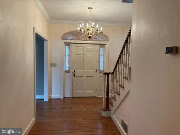 a view of entryway and hall with wooden floor