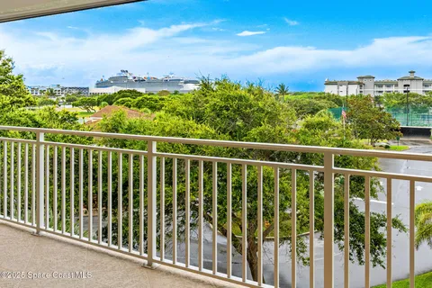 a view of a balcony with an outdoor space