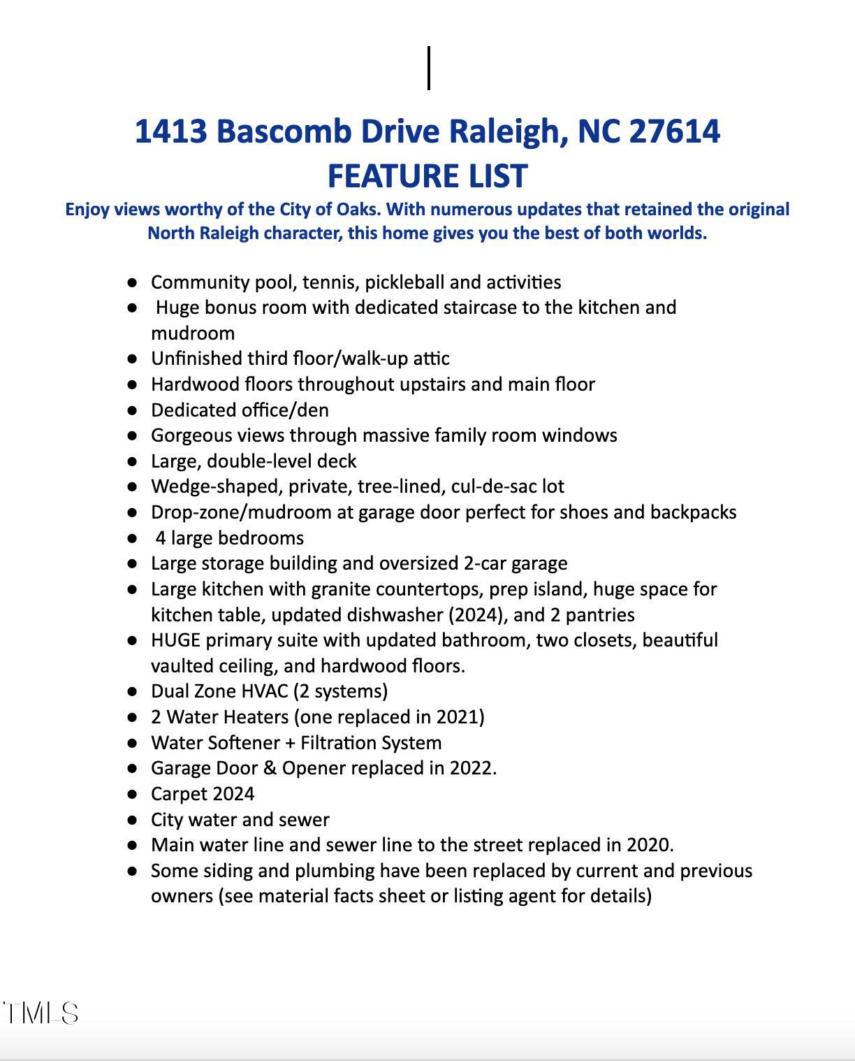 1413 Bascomb Drive Raleigh, NC 27614 - Photo 10 of 50 Feature List