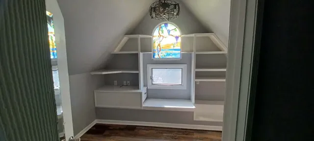 a bathroom with a bathtub