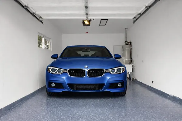 a car parked in a garage
