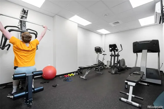 a view of a room with gym equipment
