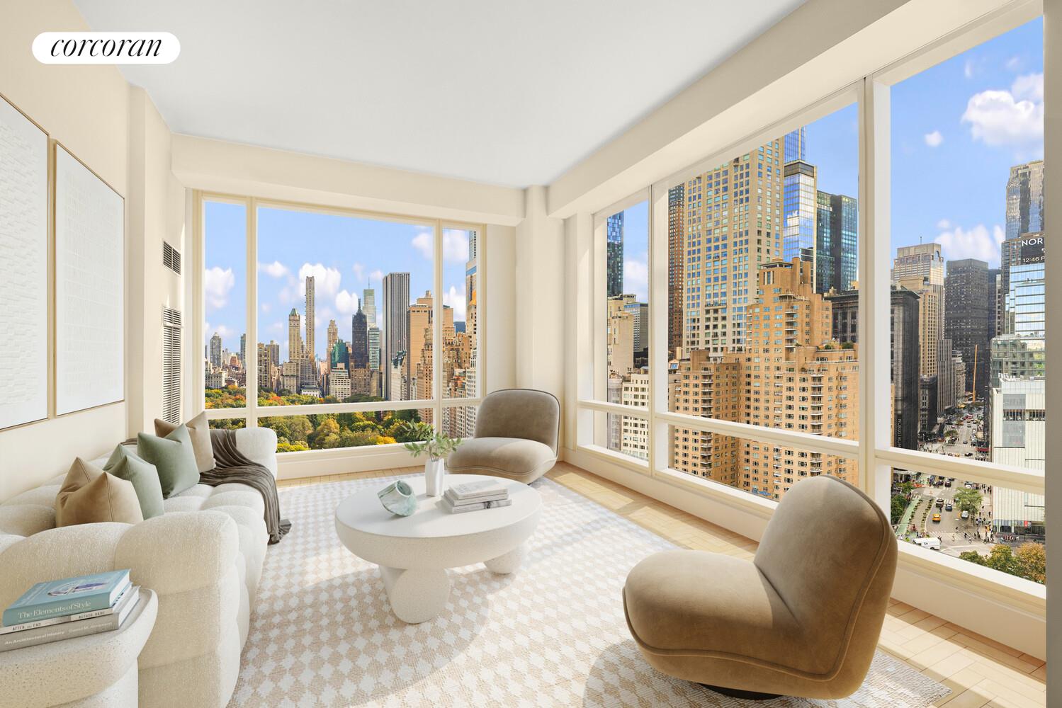 1 Central Park West, Unit 23C Manhattan, NY 10023 - Photo 3 of 10 a living room with furniture and a large window