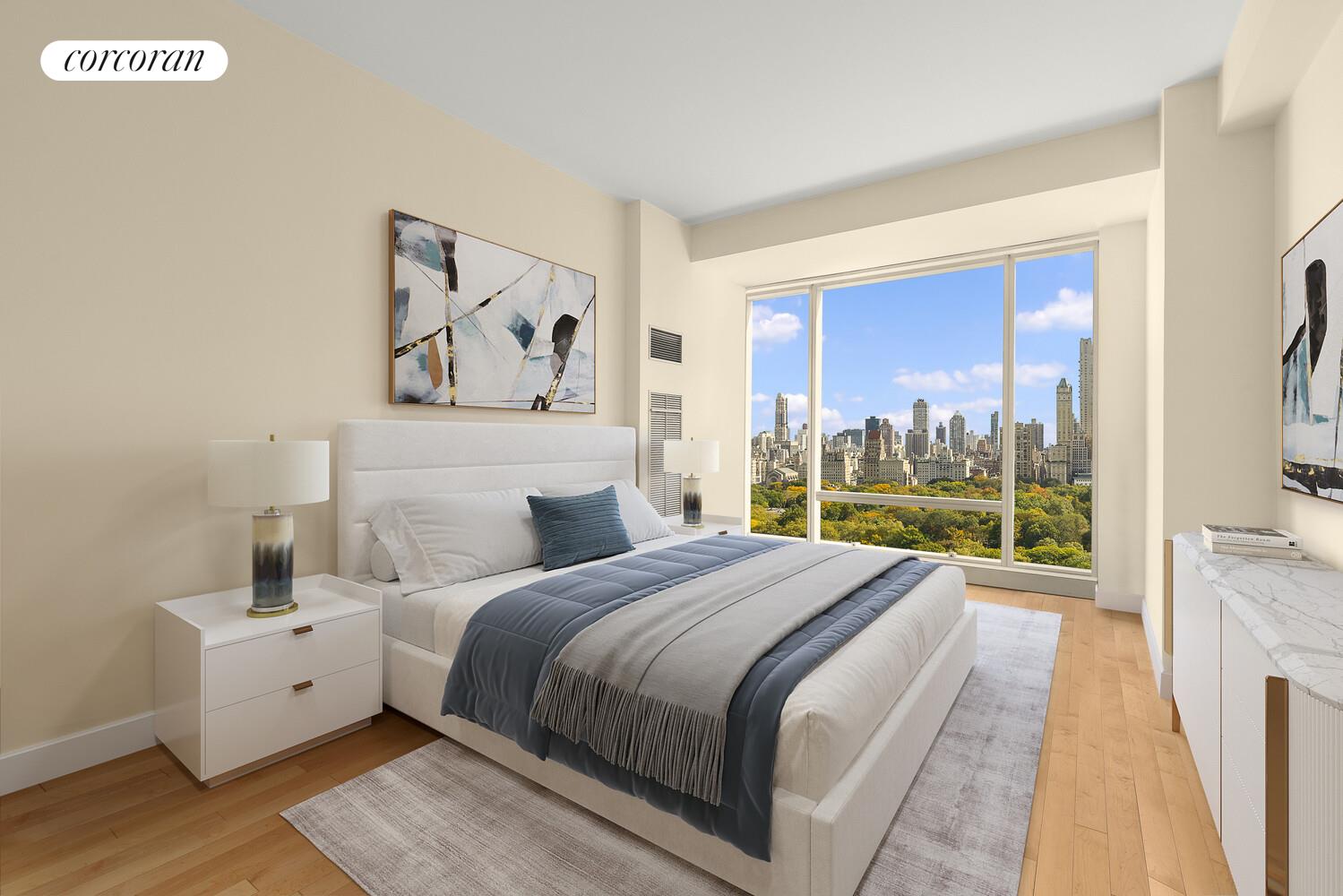 1 Central Park West, Unit 23C Manhattan, NY 10023 - Photo 4 of 10 a large bed sitting in a bedroom next to a window