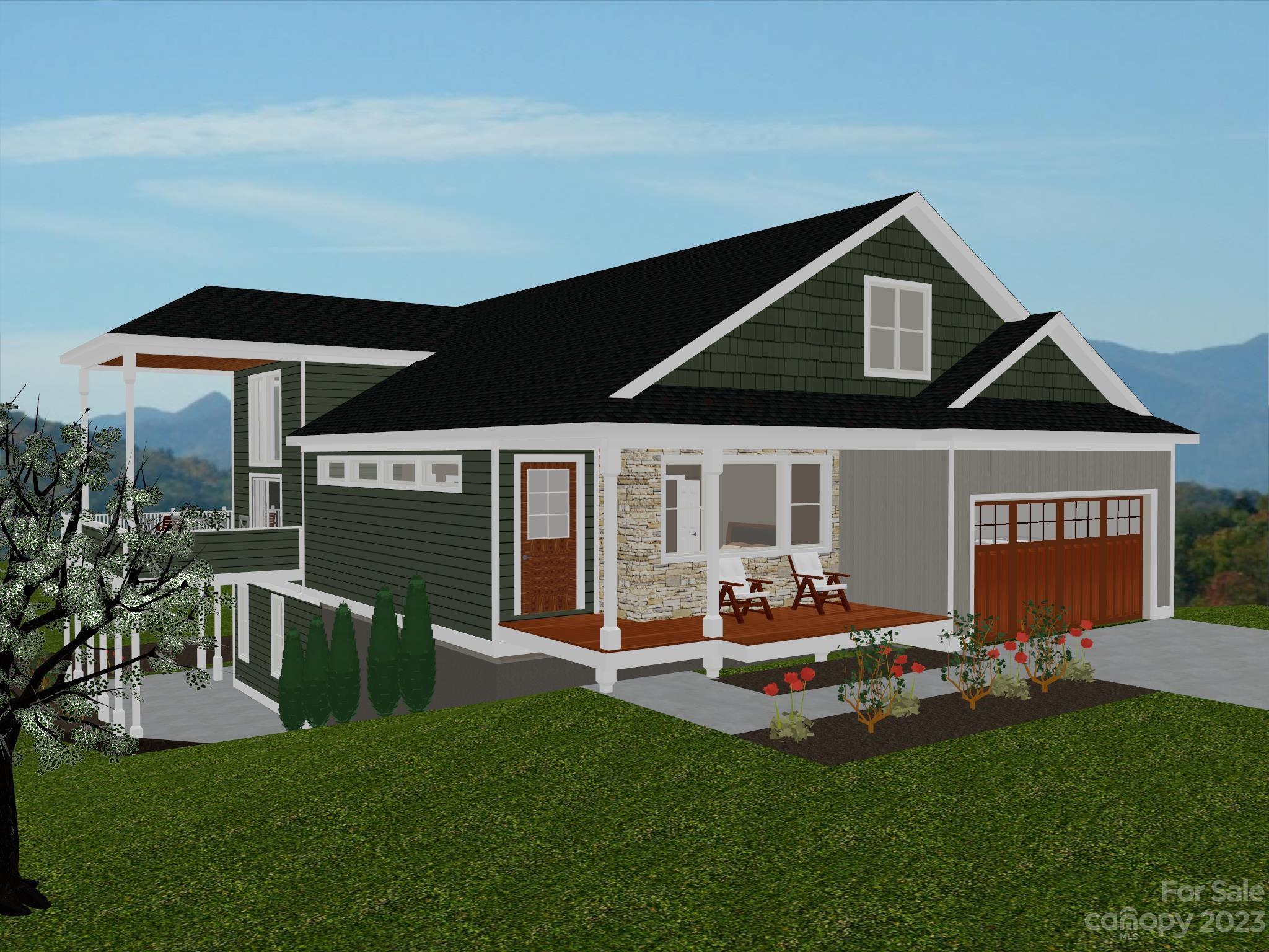 a front view of house with yard and outdoor seating