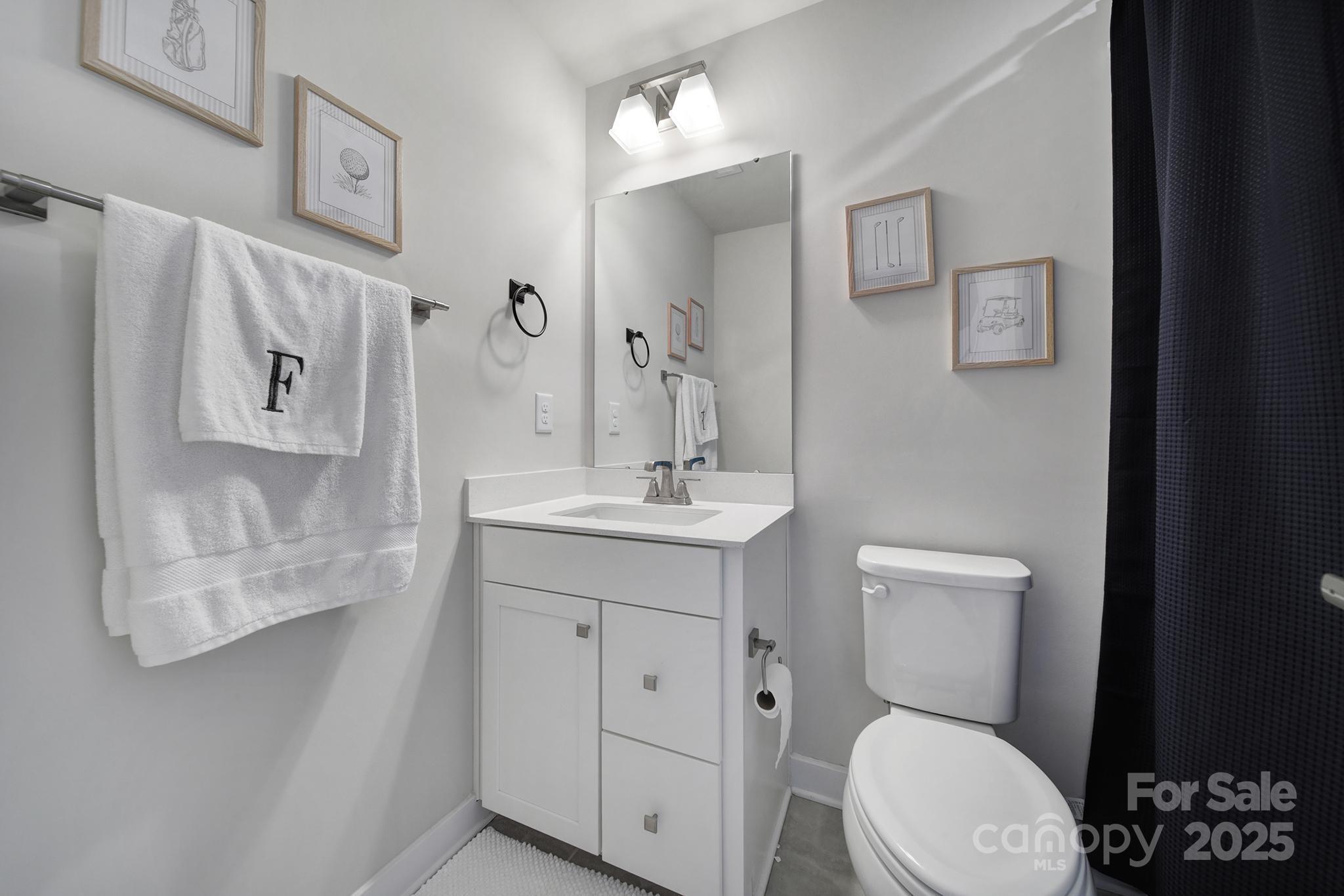 6120 Sta Xing Avenue Charlotte, NC 28217 - Photo 19 of 31 a bathroom with a toilet a sink a mirror and vanity